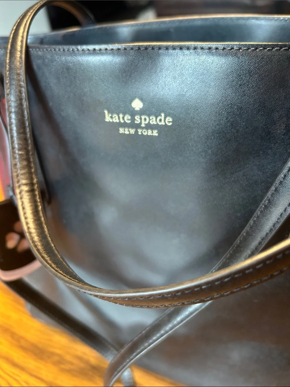kate spade Black Leather Tote with Gold Logo Accent
